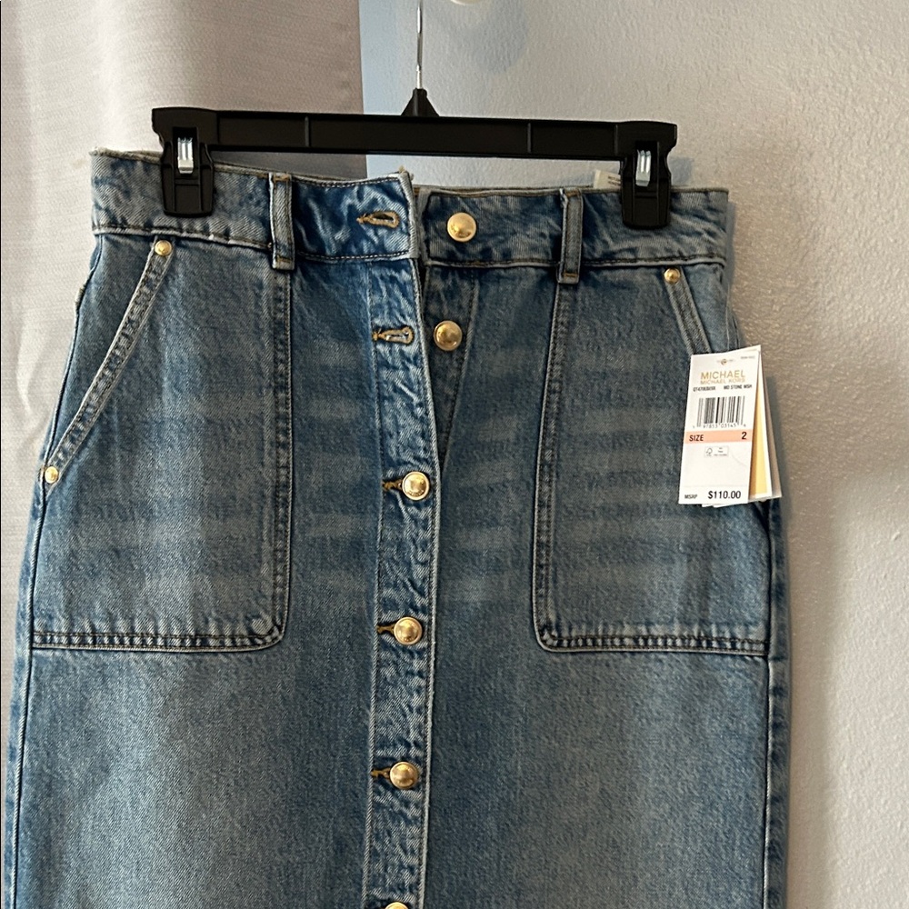 Michael Kors Blue Denim Skirt with Gold Buttons